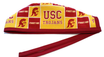 Men's USC Trojans Squares  Unlined Surgical Scrub Hat, Optional Sweatband, Handmade