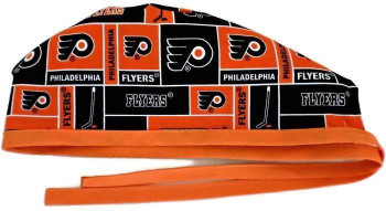 Men's Philadelphia Flyers Squares  Unlined Surgical Scrub Hat, Optional Sweatband, Handmade