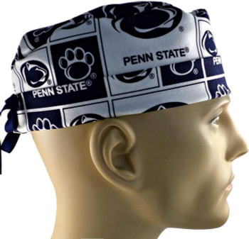 Men's Penn State Nittany Lions Squares Surgical Scrub Hat, Semi-Lined Fold-Up Cuffed (shown) or No Cuff, Handmade
