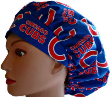Women's Chicago Cubs Blue Bouffant Surgical Scrub Hat, Adjustable with elastic and cord-lock, Handmade Women's Chicago Cubs Blue Bouffant Surgical Scrub Hat, Adjustable with elastic and cord-lock, Handmade