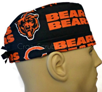 Men's Chicago Bears Navy Surgical Scrub Hat, Semi-Lined Fold-Up Cuffed (shown) or No Cuff, Handmade