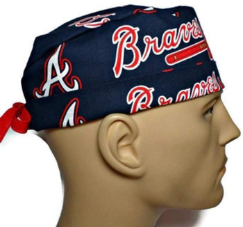 Men's Atlanta Braves Surgical Scrub Hat, Semi-Lined Fold-Up Cuffed (shown) or No Cuff, Handmade