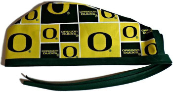 Men's Oregon Ducks Squares Unlined Surgical Scrub Hat, Optional Sweatband, Handmade