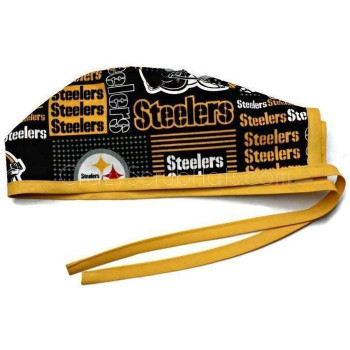 Men's Pittsburgh Steelers Squares Unlined Surgical Scrub Hat, Optional Sweatband, Handmade