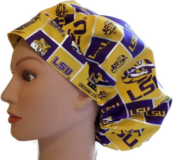 Women's LSU Tigers Squares Bouffant Surgical Scrub Hat, Adjustable,  Handmade