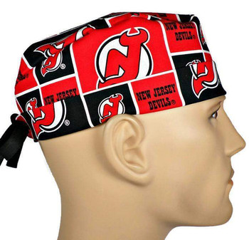 Men's New Jersey Devils Surgical Scrub Hat, Semi-Lined Fold-Up Cuffed (shown) or No Cuff, Handmade