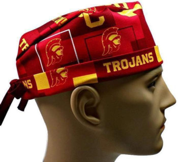 Men's Adjustable Fold-Up Cuffed or Un-Cuffed Surgical Scrub Hat Cap handmade with Officially Licensed USC Trojans New Block fabric Men's Adjustable Fold-Up Cuffed or Un-Cuffed Surgical Scrub Hat Cap handmade with Officially Licensed USC Trojans New Block fabric