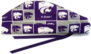 Men's Kansas State Wildcats Surgical Scrub Hat, Semi-Lined Fold-Up Cuffed (shown) or No Cuff, Handmade