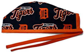 Men's Detroit Tigers Navy Unlined Surgical Scrub Hat, Optional Sweatband, Handmade