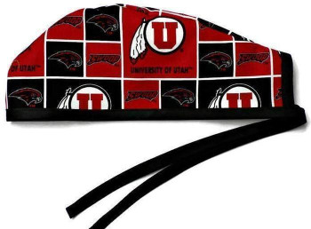 Men's Utah Utes  Unlined Surgical Scrub Hat, Optional Sweatband, Handmade