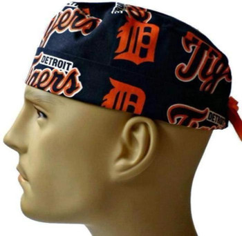 Men's Detroit Tigers Navy Surgical Scrub Hat, Semi-Lined Fold-Up Cuffed (shown) or No Cuff, Handmade