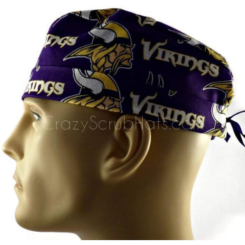 Men's Minnesota Vikings Mascot Surgical Scrub Hat, Semi-Lined Fold-Up Cuffed (shown) or No Cuff, Handmade