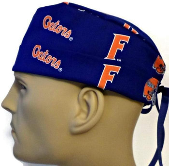 Men's Florida Gators Blue Surgical Scrub Hat, Semi-Lined Fold-Up Cuffed (shown) or No Cuff, Handmade