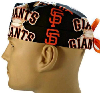 Men's San Francisco Giants Black Surgical Scrub Hat, Semi-Lined Fold-Up Cuffed (shown) or No Cuff, Handmade