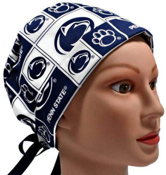 Women's Penn State Nittany Lions Squares Pixie Surgical Scrub Hat, Fold Up Brim, Adjustable, Handmade