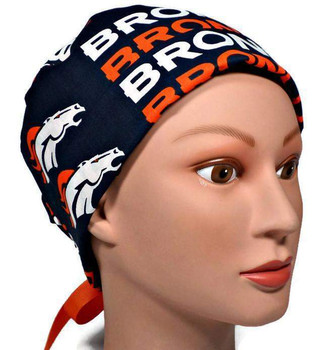 Women's Denver Broncos Navy Fold-Up Pixie  Surgical Scrub Hat, Adjustable, Handmade