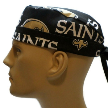 Men's New Orleans Saints Black Surgical Scrub Hat, Semi-Lined Fold-Up Cuffed (shown) or No Cuff, Handmade