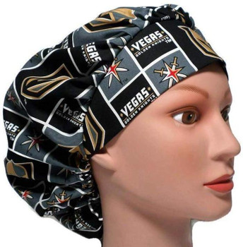 Women's Vegas Golden Knights Squares Bouffant Surgical Scrub Hat, Adjustable with Elastic and Cord-Lock,Handmade