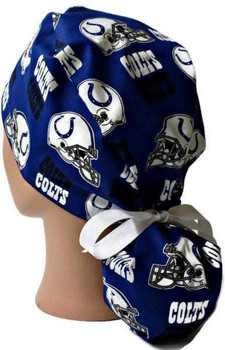 Women's Indianapolis Colts Ponytail Surgical Scrub Hat, Plain or Fold-Up Brim Adjustable, Handmade