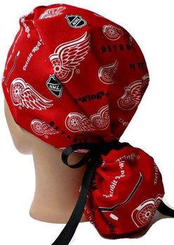 Women's Detroit Redwings Red Ponytail Surgical Scrub Hat, Adjustable, Handmade