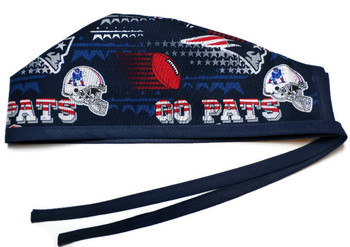 Men's New England Patriots "GO PATS"  Unlined Surgical Scrub Hat, Optional Sweatband, Handmade