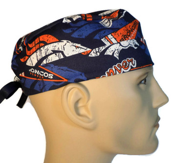 Men's Denver Broncos Retro Surgical Scrub Hat, Semi-Lined Fold-Up Cuffed (shown) or No Cuff, Handmade