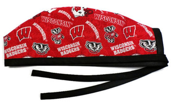 Men's Wisconsin Badgers Two Tone Surgical Scrub Hat, Unlined, Optional Sweatband, Handmade