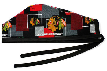 Men's Chicago Blackhawks New Block Unlined Surgical Scrub Hat, Optional Sweatband, Handmade