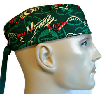 Men's Minnesota Wild Two Tone Surgical Scrub Hat, Semi-Lined Fold-Up Cuffed (shown) or No Cuff, Handmade