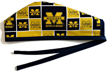 Men's Michigan Wolverines Squares Unlined Surgical Scrub Hat, Optional Sweatband, Handmade