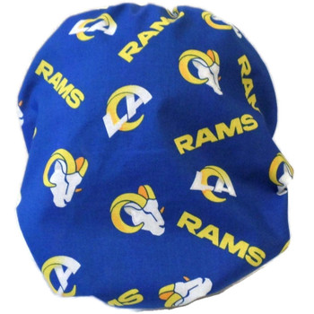 Women's LA Rams Royal Bouffant Surgical Scrub Hat, Adjustable with elastic and cord-lock, Handmade