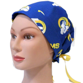 Women's LA  Rams Royal Pixie Surgical Scrub Hat, Fold Up Brim, Adjustable, Handmade