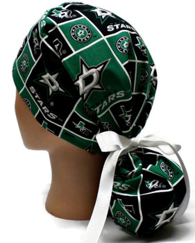 Women's Dallas Stars Squares Ponytail Surgical Scrub Hat, Plain or Fold-Up Brim Adjustable, Handmade