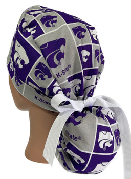 Women's Kansas State WIldcats Ponytail Surgical Scrub Hat, 2 Styles, Adjustable, Handmade, Optional Buttons