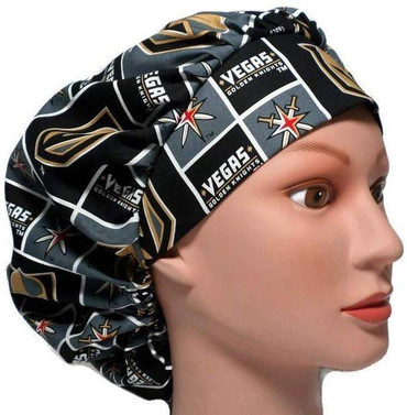 Women's Vegas Golden Knights Squares Bouffant Surgical Scrub Hat, Adjustable with Elastic and Cord-Lock,Handmade