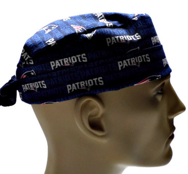 Men's New England Patriots Mini Surgical Scrub Hat, Semi-Lined Fold-Up Cuffed (shown) or No Cuff, Handmade