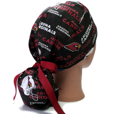 Women's Arizona Cardinals Ponytail Surgical Scrub Hat, Plain or Fold-Up Brim Adjustable, Handmade