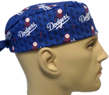 Men's Los Angeles LA Dodgers Mini Print Surgical Scrub Hat, Semi-Lined Fold-Up Cuffed (shown) or No Cuff, Handmade