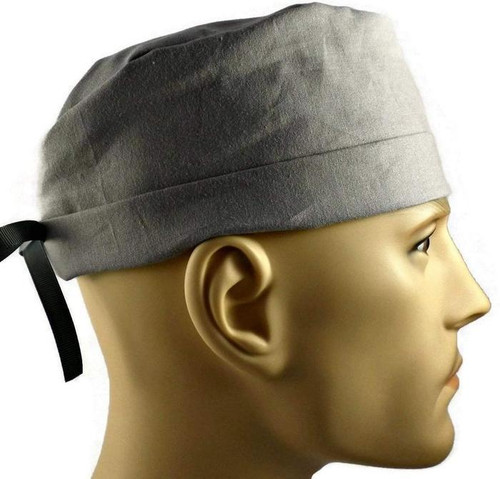 Men's Medium Gray Solid Surgical Scrub Hat, Semi-Lined Fold-Up Cuffed (shown) or No Cuff, Handmade