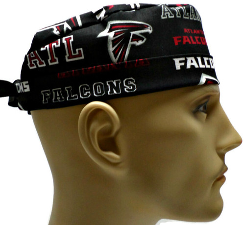 Men's Atlanta Falcons Black Surgical Scrub Hat, Semi-Lined Fold-Up Cuffed (shown) or No Cuff, Handmade