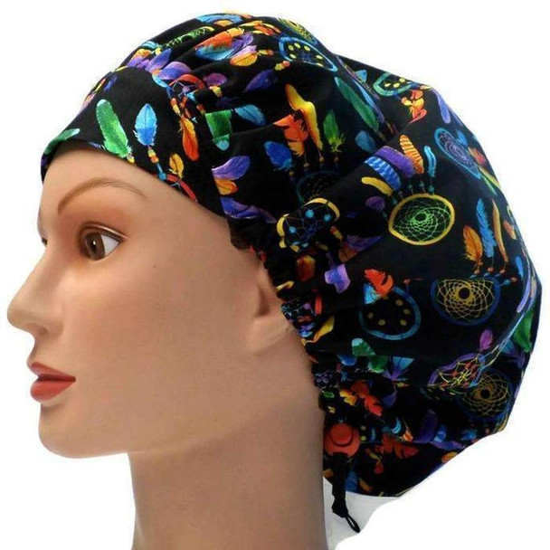 Women's Dreamcatchers Bouffant Surgical Scrub Hat, Adjustable with elastic and cord-lock, Handmade