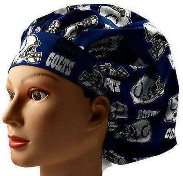 Women's Indianapolis Colts Navy Bouffant Surgical Scrub Hat, Adjustable with elastic and cord-lock, Handmade