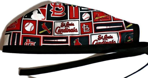 Men's Unlined St Louis Cardinals Squares Surgical Scrub Hat, Optional Sweatband, Handmade