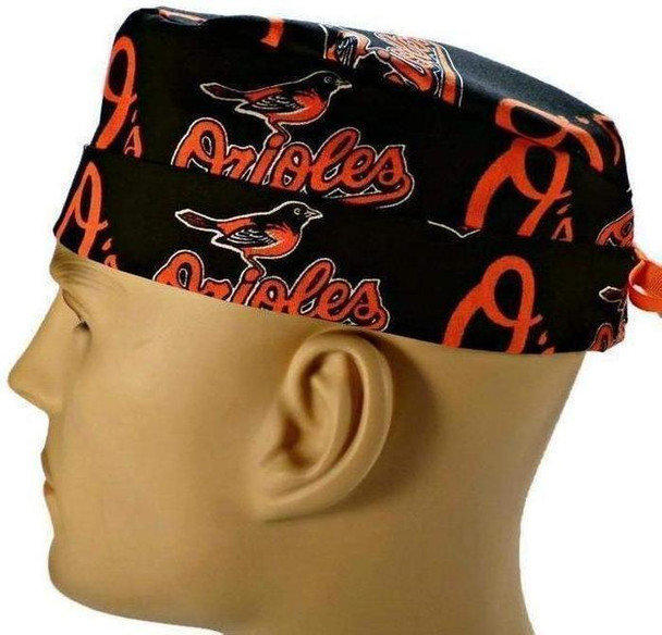 Men's Baltimore Orioles Surgical Scrub Hat, Semi-Lined Fold-Up Cuffed (shown) or No Cuff, Handmade