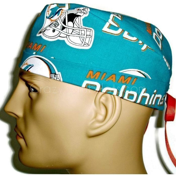 Men's Miami Dolphins Surgical Scrub Hat, Semi-Lined Fold-Up Cuffed (shown) or No Cuff, Handmade