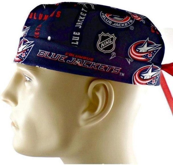 Men's Columbus Blue Jackets Navy Surgical Scrub Hat, Semi-Lined Fold-Up Cuffed (shown) or No Cuff, Handmade