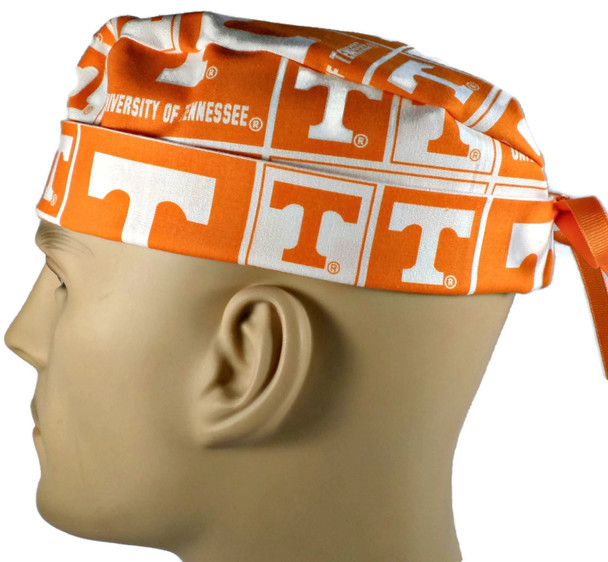 Men's Tennessee Volunteers "VOLS" Squares Surgical Scrub Hat, Semi-Lined Fold-Up Cuffed (shown) or No Cuff, Handmade