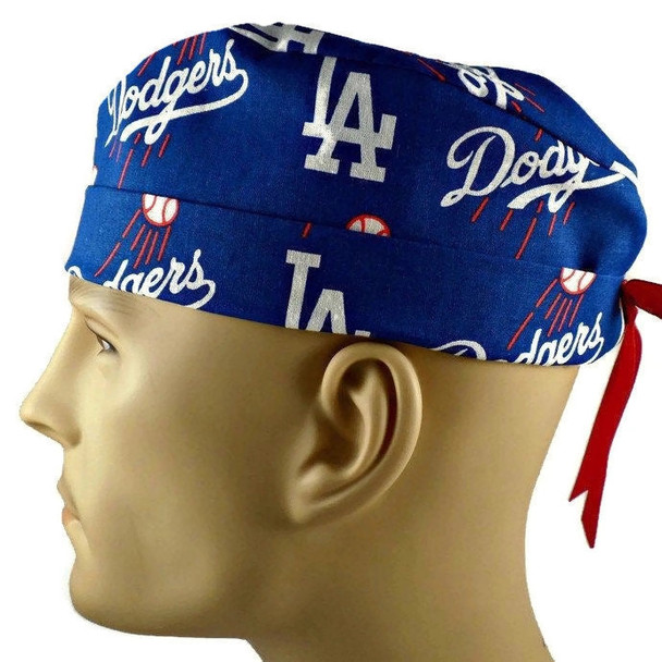 Men's Los Angeles LA Dodgers Surgical Scrub Hat, Semi-Lined Fold-Up Cuffed (shown) or No Cuff, Handmade