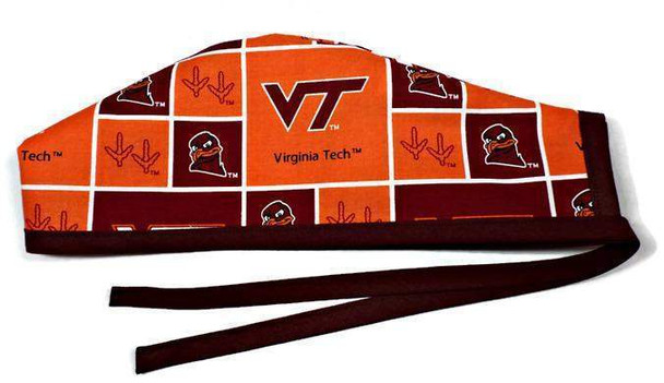 Men's Virginia Tech Hokies Squares Unlined Surgical Scrub Hat, Optional Sweatband, Handmade