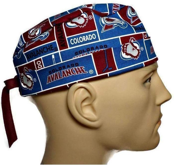 Men's Colorado Avalanche Surgical Scrub Hat, Semi-Lined Fold-Up Cuffed (shown) or No Cuff, Handmade - in New Fabric Shown in Swatch